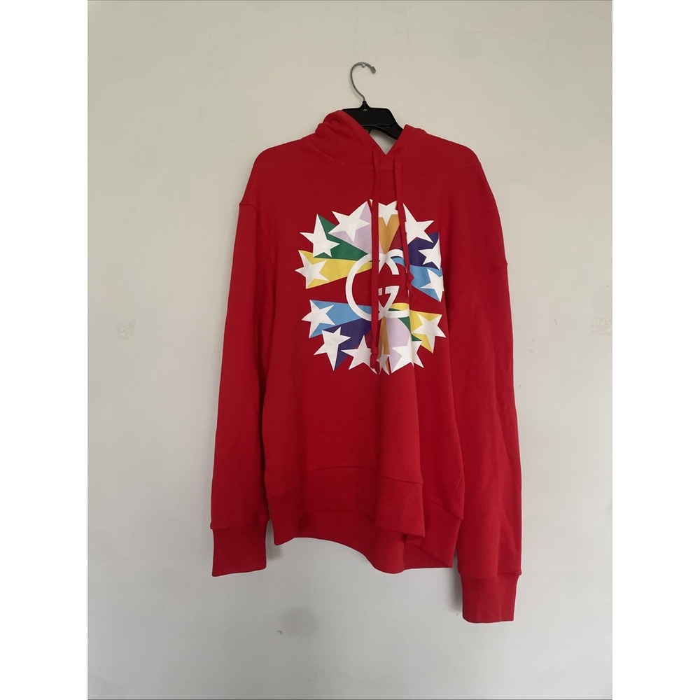 GUCCI Red Cotton Multicolor Start GG Men's Hooded Sweatshirt Size L $1,250